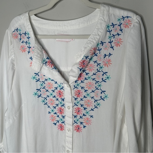 Molly & Isadora Size 1X Button Down Blouse Embroidered Blouse Top Boho Bohemian - Picture 9 of 12